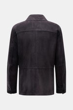 Windsor Leder-Overshirt 'Oleano' navy aus softem Veloursleder, Slim Fit, von hinten fotografiert, mit Umlegekragen und Manschetten.