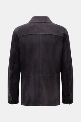 Windsor Leder-Overshirt 'Oleano' navy aus softem Veloursleder, Slim Fit, von hinten fotografiert, mit Umlegekragen und Manschetten.