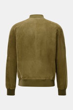 Arma Veloursleder-Blouson 'Dion' oliv von hinten, ungefüttert, Slim Fit, mit elastischen Rippbündchen und typischem Blousonkragen.