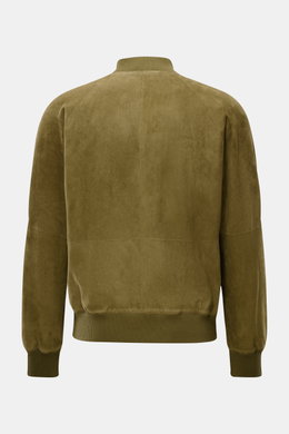 Arma Veloursleder-Blouson 'Dion' oliv von hinten, ungefüttert, Slim Fit, mit elastischen Rippbündchen und typischem Blousonkragen.