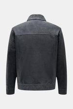 Arma Velourslederjacke 'Kale' anthrazit, Slim Fit, softes Veloursleder, Umlegekragen, Rückansicht, weicher Griff, zwei Innentaschen, Zwei-Wege-Reißverschluss.
