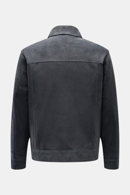 Arma Velourslederjacke 'Kale' anthrazit, Slim Fit, softes Veloursleder, Umlegekragen, Rückansicht, weicher Griff, zwei Innentaschen, Zwei-Wege-Reißverschluss.