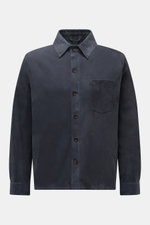 Arma Velourslederjacke 'Dino' navy, Slim Fit, softes Veloursleder, Umlegekragen, sechs Knöpfe, drei Fronttaschen, Ärmel mit Knopf, Frontalansicht.