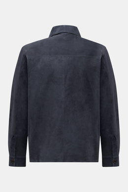 Arma Velourslederjacke 'Dino' navy, Rückansicht, softes Veloursleder, Slim Fit, Umlegekragen, Ärmel mit Knopf, unconstructed Design.