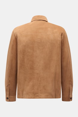Arma Velourslederjacke 'Dino' hellbraun, Rückansicht, Slim Fit, softes Veloursleder, Umlegekragen, Ärmel mit Knopf, unconstructed Design.