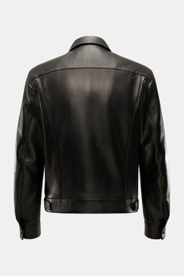 Tom Ford Lederjacke schwarz, Rückansicht, edles Lammleder, Umlegekragen, Slim Fit, Druckknopf-Ärmel, geschmeidiges Futter, Klassiker.
