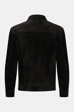 Back view of Tom Ford Velourslederjacke schwarz, slim fit black suede jacket with soft grip, collar, and adjustable waist tabs, photographed from behind.

<div class="relative w-full overflow-visible">
<section class="text-token-text-primary w-full foc