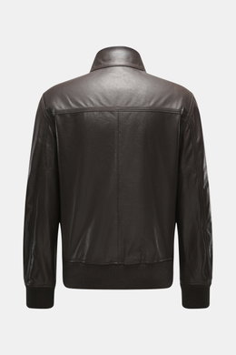 Belstaff Lederblouson 'Winchester Jacket' dunkelbraun, Slim Fit, Rückansicht, robustes Ziegenleder, Stehkragen, elastischer Saum und Ärmelbündchen.