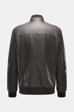 Rear view of the Windsor Leather jacket 'Bassano' dark brown, made of soft, finely grained leather with knitted cuffs and stand-up collar, slim fit.