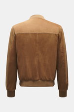 Arma Suede leather blouson 'Didier' brown shown from the back, made of fine goat suede with a blouson collar, rib knit cuffs, and elastic waistband.