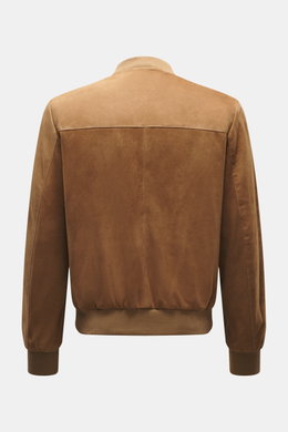 Arma Suede leather blouson 'Didier' brown shown from the back, made of fine goat suede with a blouson collar, rib knit cuffs, and elastic waistband.