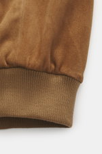 Close-up side view of the Arma Suede leather blouson 'Didier' brown, showing fine goat suede, elastic rib knit cuffs, and supple texture.  

Description: <p>Smart and timeless: The blouson 'Didier' by ARMA is made from supple goat suede and impresses with