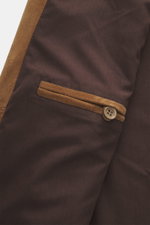 Close-up detail of the Arma Suede leather blouson 'Didier' brown sleeve, showing fine suede, button, and pocket from a side angle.

Description: <p>Smart and timeless: The blouson 'Didier' by ARMA is made from supple goat suede and impresses with a distin