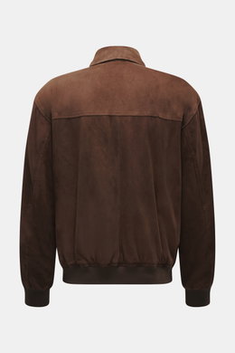 Arma Veloursleder-Blouson "Gwenno" dunkelbraun von hinten, Regular Fit, feines Veloursleder, Umlegekragen, elastische Bündchen, geschmeidiger Futterstoff.