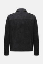 Arma Velourslederjacke 'Daniel' dark navy, Rückansicht, softes Veloursleder, Slim Fit, Umlegekragen, Ärmel mit Knopf, ungefüttert, vier Taschen.