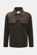 Arma Velourslederjacke 'Mex' dunkelbraun, frontal fotografiert, edles Lammveloursleder, Regular Fit, Umlegekragen, Brusttaschen, Fünf-Knopf-Leiste.