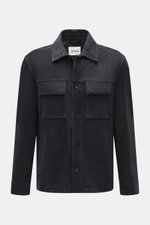 Front view of Arma Velour leather jacket 'Mex' dark navy in noble lamb velour leather with five-button placket, turn-down collar, chest flap pockets, slanted welt pockets, buttoned sleeve cuffs, soft touch, regular fit, unlined.