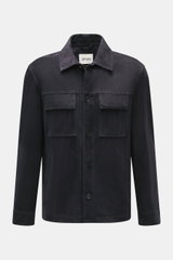 Front view of Arma Velour leather jacket 'Mex' dark navy in noble lamb velour leather with five-button placket, turn-down collar, chest flap pockets, slanted welt pockets, buttoned sleeve cuffs, soft touch, regular fit, unlined.