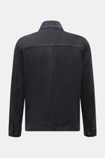 Rear view of Arma Velour leather jacket 'Mex' dark navy in noble lamb velour leather, soft touch, regular fit, with sleeve cuffs and turn-down collar.