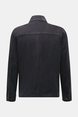 Rear view of Arma Velour leather jacket 'Mex' dark navy in noble lamb velour leather, soft touch, regular fit, with sleeve cuffs and turn-down collar.