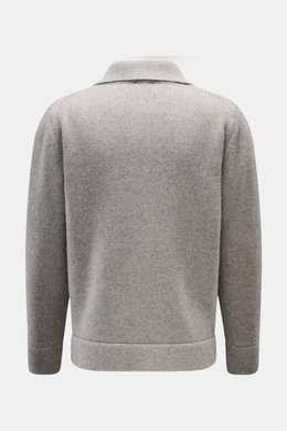 Rückansicht des graumelierten 04651/ A trip in a bag Cardigan 'Boiled Blouson' aus Woll-Mix mit schwerer Qualität, Umlegekragen, Rippbündchen, Slim Fit.