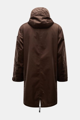 Stone Island Parka 'Twill Wool-TC Ghost Piece' dunkelbraun, Rückansicht, Kapuze, herausnehmbares Innenfutter, regulierbarer Saum.