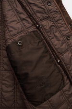 Stone Island Parka 'Twill Wool-TC Ghost Piece' dunkelbraun, Nahaufnahme des herausnehmbaren, vegan gefütterten Innenfutters mit Innentasche.