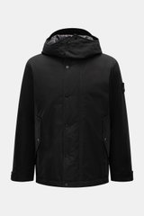 Stone Island Jacke 'Weatherproof Cotton Canvas Ghost Piece' schwarz, frontal mit Kapuze, wind- und wasserabweisend, Baumwoll-Canvas, Slim Fit.