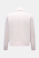 Rückansicht des Lunaria Cashmere Cashmere Strickblouson hellgrau, ungefüttert, Slim Fit, mit breiten Rippbündchen aus weichem, gewalktem Cashmere.