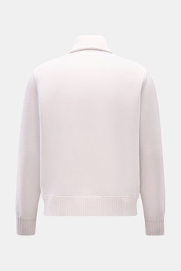 Rückansicht des Lunaria Cashmere Cashmere Strickblouson hellgrau, ungefüttert, Slim Fit, mit breiten Rippbündchen aus weichem, gewalktem Cashmere.