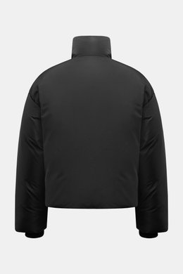 Ami Paris Daunenjacke schwarz von hinten fotografiert, verkürzter Schnitt, wattierter Kragen, wind- und wasserabweisend, Oversized Fit.