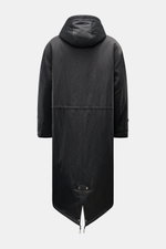 Rückansicht des Ami Paris Parka anthrazit aus wind- und wasserabweisendem Crinkle-Serge, Oversized Fit mit Kapuze und Fishtail.