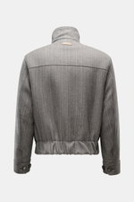 Ami Paris Blouson 'Harrington' grau meliert Rückansicht, Regular Fit aus Schurwolle-Microfaser-Mix mit Stehkragen, Knöpfen und elastischem Saum.