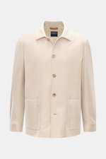 Fedeli Cashmere Flanell-Jacke 'Oxford' sand, Frontfoto, kastiger Schnitt, aufgesetzte Taschen, fünf Knöpfe, variabler Kragen mit Veloursleder, Regular Fit, weicher Griff.