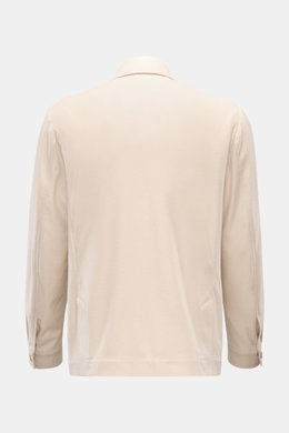 Fedeli Cashmere Flanell-Jacke 'Oxford' sand, Rückansicht, kastiger Schnitt, Veloursleder-Kragen, Hüfttaschen, Knopfärmel, reine Cashmere-Qualität.