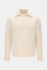 Front view of 04651/ A trip in a bag Woll-Overshirt 'Boiled Blouson' creme, a cream-colored buttoned jacket with collar and two front pockets. <p>Boiled Blouson</p>