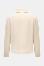 Back view of the 04651/ A trip in a bag Woll-Overshirt 'Boiled Blouson' creme, showing its soft texture and collar. <p>Boiled Blouson</p>