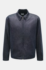 04651/ A trip in a bag Blouson navy meliert, frontal, Slim Fit Denim-Look, Woll-Mix, Seersucker-Futter, Umlegekragen, Reißverschluss, schräge Taschen.