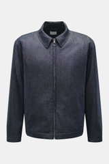 04651/ A trip in a bag Blouson navy meliert, frontal, Slim Fit Denim-Look, Woll-Mix, Seersucker-Futter, Umlegekragen, Reißverschluss, schräge Taschen.