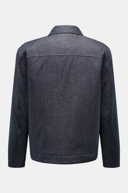 Rückansicht des 04651/ A trip in a bag Blouson navy meliert im Denim-Look, Woll-Mix, Slim Fit, mit Umlegekragen und leicht stretchiger Qualität.