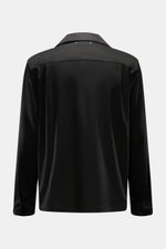 Back view of the Golden Goose Overshirt 'M's Tailored Shirt Paolo W Camp' black in smooth virgin wool twill with satin collar, cuffs, and two metal stars on the back. Uncomplicated, individual, GOLDEN GOOSE: This overshirt in fine virgin wool twill brings