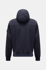 Stone Island Blouson 'Light Soft Shell-R' navy, back view, sporty soft shell jacket with hood, slim fit, wind and water repellent, elastic cuffs and hem.