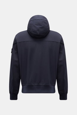 Stone Island Blouson 'Light Soft Shell-R' navy, back view, sporty soft shell jacket with hood, slim fit, wind and water repellent, elastic cuffs and hem.
