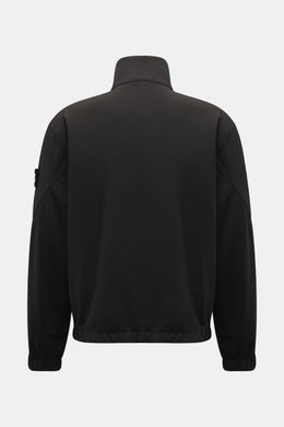 Rear view of Stone Island Jacket 'Light Soft Shell-R' black, a slim fit soft shell with standing collar and elasticated cuffs.