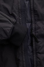 Close-up front view of Stone Island Jacket 'Garment Dyed Crinkle Reps NY' dark navy showing sleeve cuff, zipper, and dense microfibre fabric.