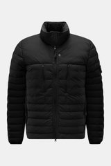 Stone Island Daunenjacke 'Seamless Tunnel Nylon Down-TC' schwarz shown from the front, featuring lightweight down filling, water-repellent microfiber, slim fit, high collar with two-way zipper, zippered chest and hip pockets, elastic cuffs, adjustable hem