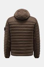 Back view of Stone Island Daunenjacke 'Seamless Tunnel Nylon Down-TC' braun, lightweight brown down jacket with hood, slim fit, and signature compass badge.