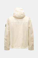 Rear view of Stone Island Jacket 'Membrana' cream in lightweight, wind and water repellent microfibre with hood and adjustable hem.