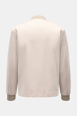 Rear view of Fay Blouson beige, a slim fit jacket in cotton, silk, and cashmere blend with rib knit collar, elastic cuffs, and smooth lining.