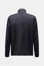 Zegna Jacket 'Motorin' navy shown from the back, made of high-quality microfibre, wind and water repellent with leather detail on collar. <section class="text-token-text-primary w-full focus:outline-none [--shadow-height:45px] has-data-writing-block:point
